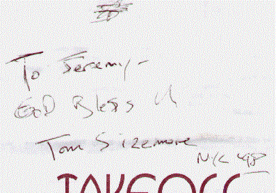 Authographed menu -- close-up